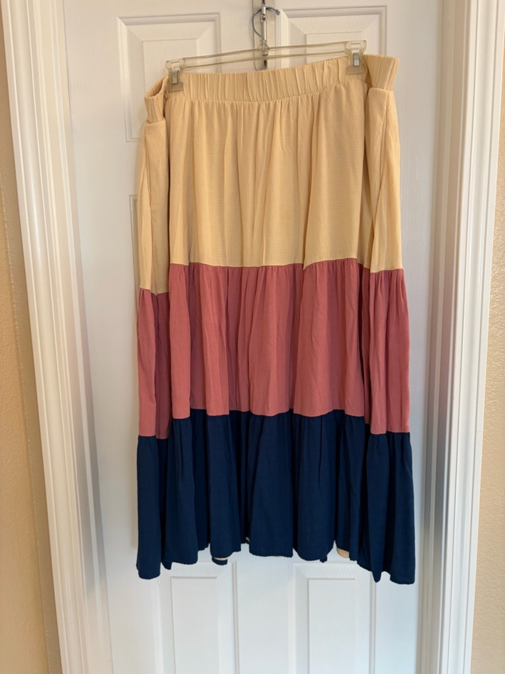 torrid Colorblock Tiered Maxi Skirt in Cream, Rose, and Navy